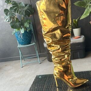 INC International Concepts Shiny Gold Heeled Boots